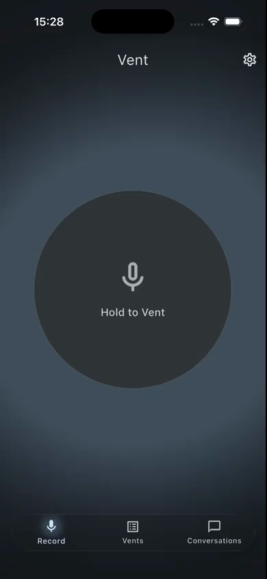 Vent app journey: Record, Vents, and Conversations with voice input